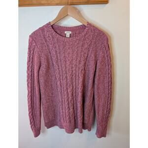 L.L.Bean Cable Knit Sweater Dusty Rose Pink Cotton Crew Neck Cozy XL